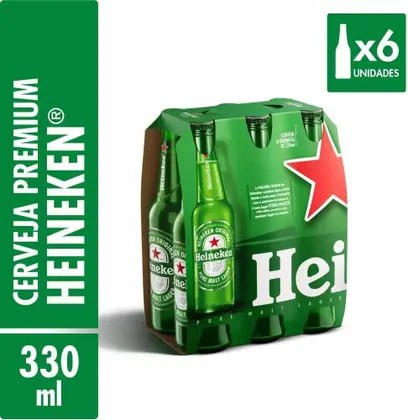 Cerveja Heineken Long Neck, Pack 6 unidades, 330Ml